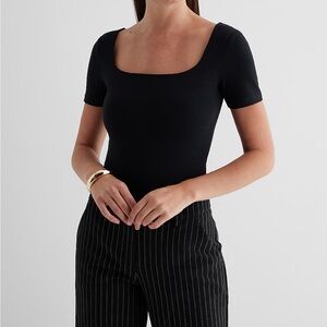 Black Square Neck Bodysuit